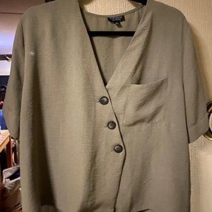 TOPSHOP Front Button Top In Olive